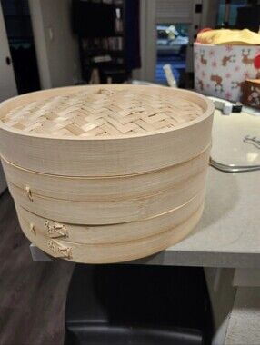 Full Set Bamboo Steamer for Authentic Chinese Asian Cuisine - 2 Tier 8-Inch